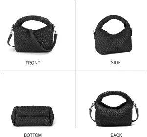 Woven Crossbody Bags for Women, Small Woven Purse Shoulder Bag with Detachable Strap, Leather Handbag Mini Hobo Bag