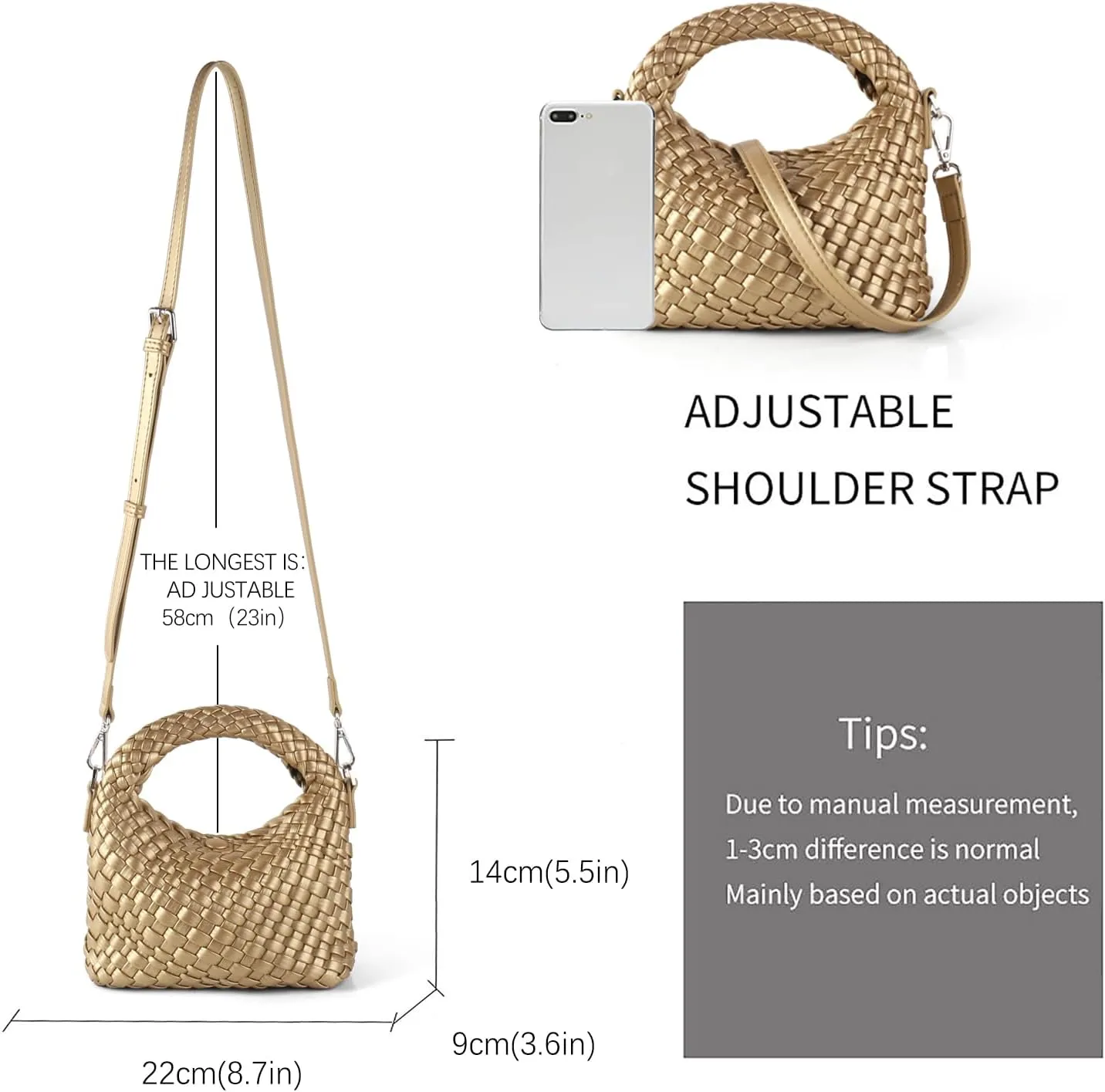 Woven Crossbody Bags for Women, Small Woven Purse Shoulder Bag with Detachable Strap, Leather Handbag Mini Hobo Bag