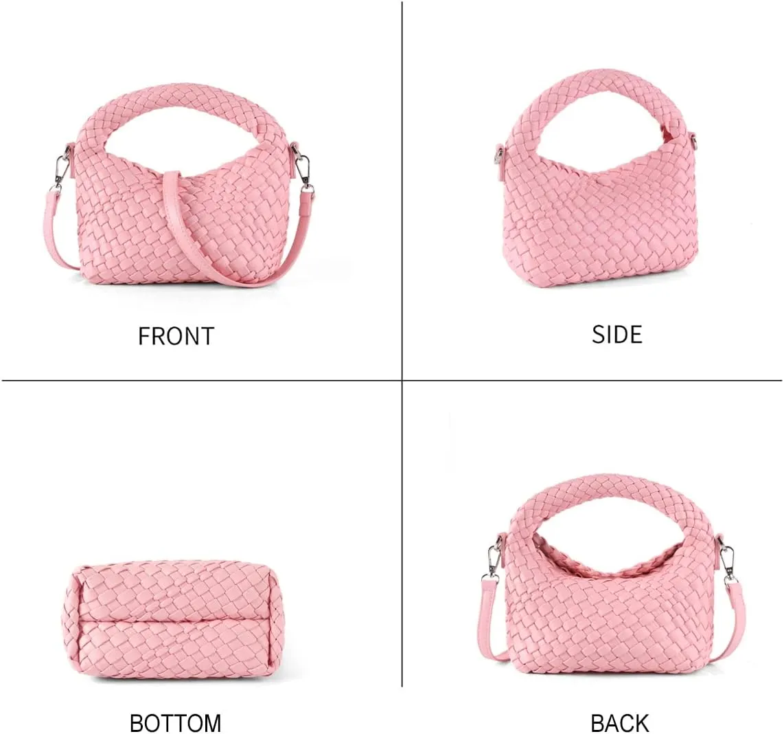 Woven Crossbody Bags for Women, Small Woven Purse Shoulder Bag with Detachable Strap, Leather Handbag Mini Hobo Bag