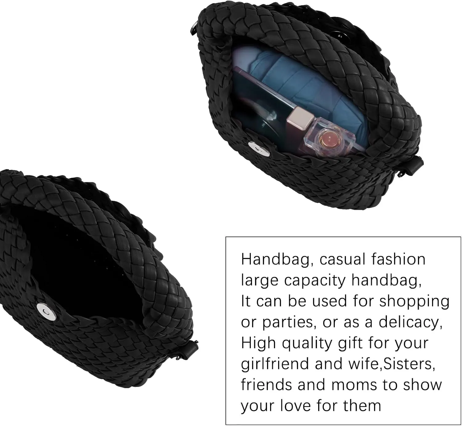 Woven Crossbody Bags for Women, Small Woven Purse Shoulder Bag with Detachable Strap, Leather Handbag Mini Hobo Bag
