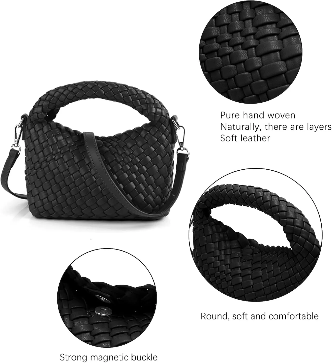 Woven Crossbody Bags for Women, Small Woven Purse Shoulder Bag with Detachable Strap, Leather Handbag Mini Hobo Bag