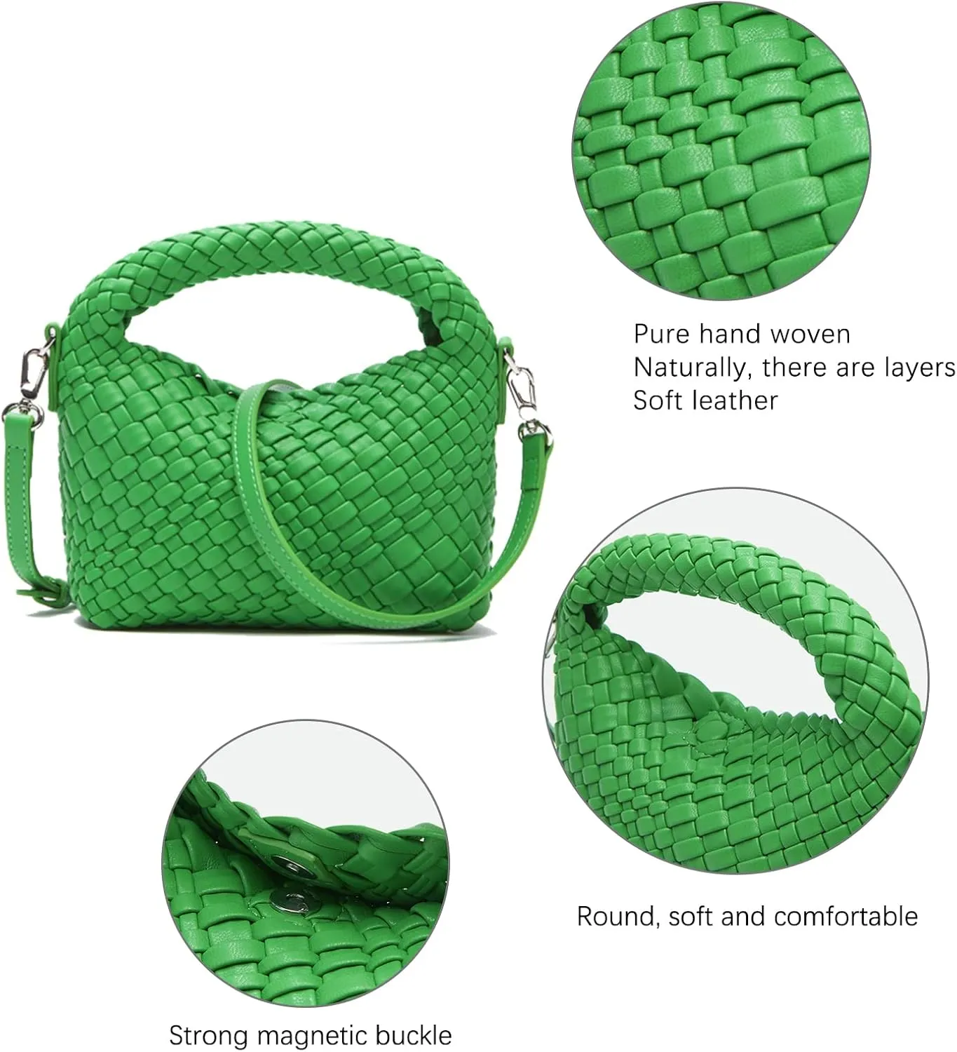 Woven Crossbody Bags for Women, Small Woven Purse Shoulder Bag with Detachable Strap, Leather Handbag Mini Hobo Bag