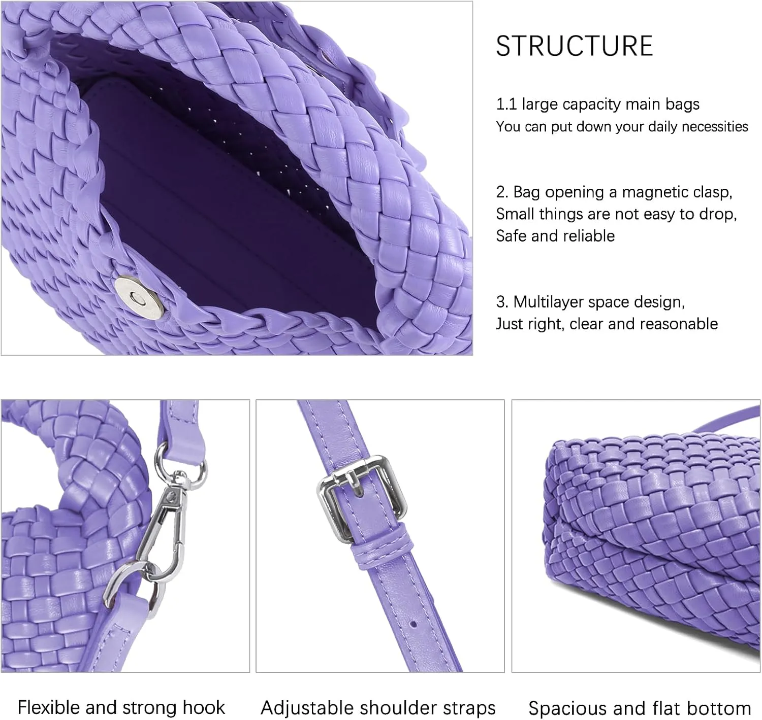 Woven Crossbody Bags for Women, Small Woven Purse Shoulder Bag with Detachable Strap, Leather Handbag Mini Hobo Bag