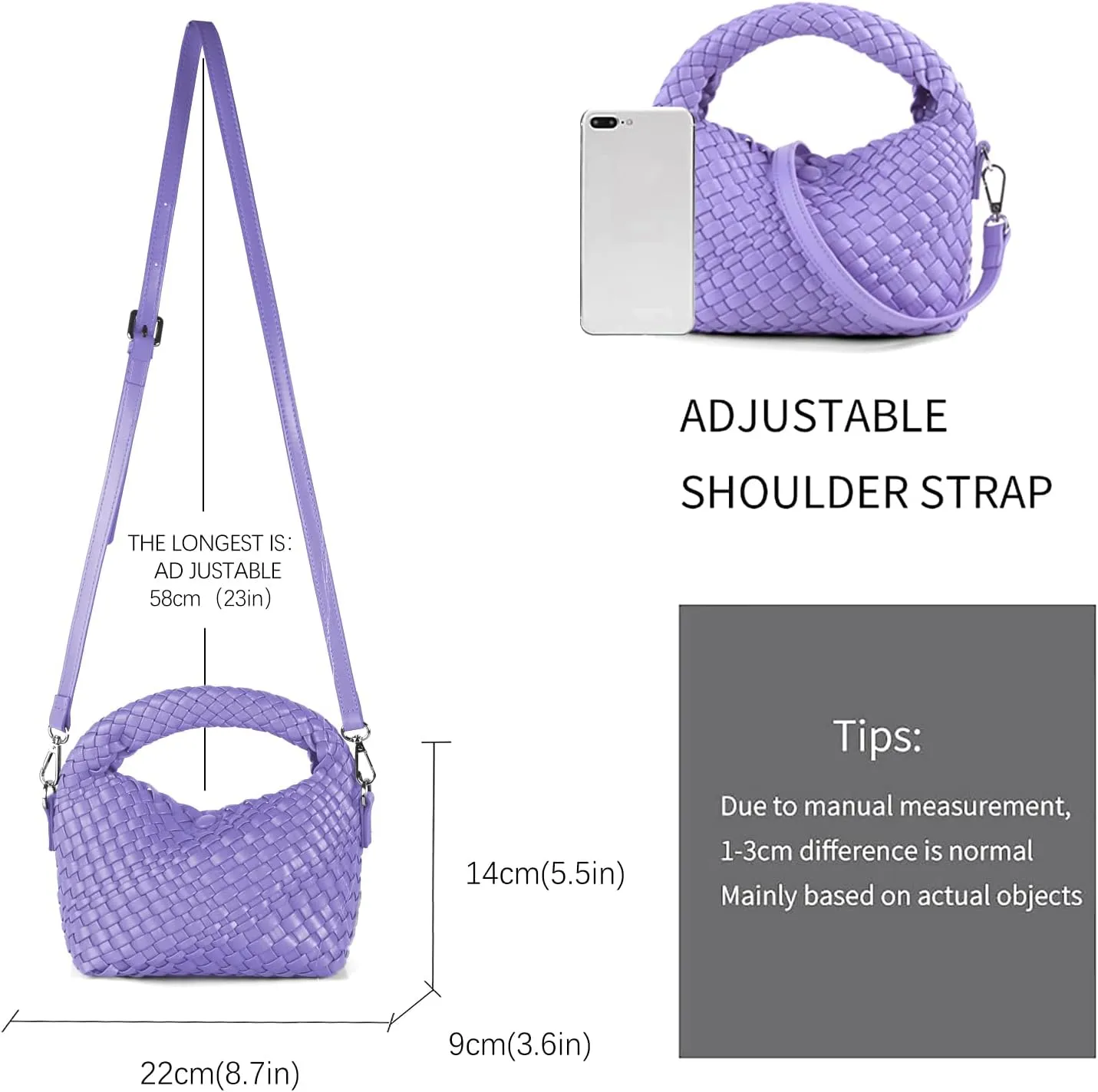 Woven Crossbody Bags for Women, Small Woven Purse Shoulder Bag with Detachable Strap, Leather Handbag Mini Hobo Bag
