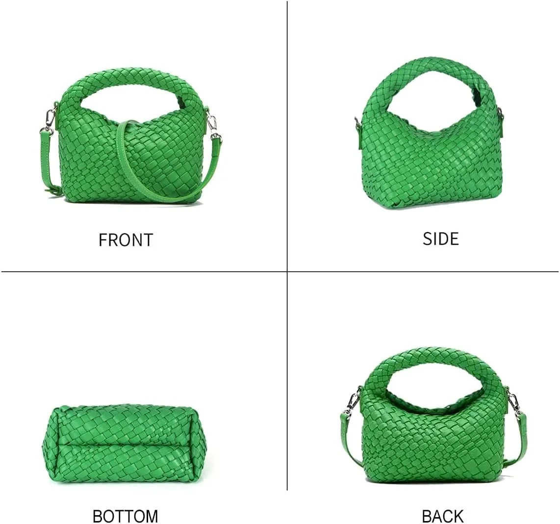 Woven Crossbody Bags for Women, Small Woven Purse Shoulder Bag with Detachable Strap, Leather Handbag Mini Hobo Bag