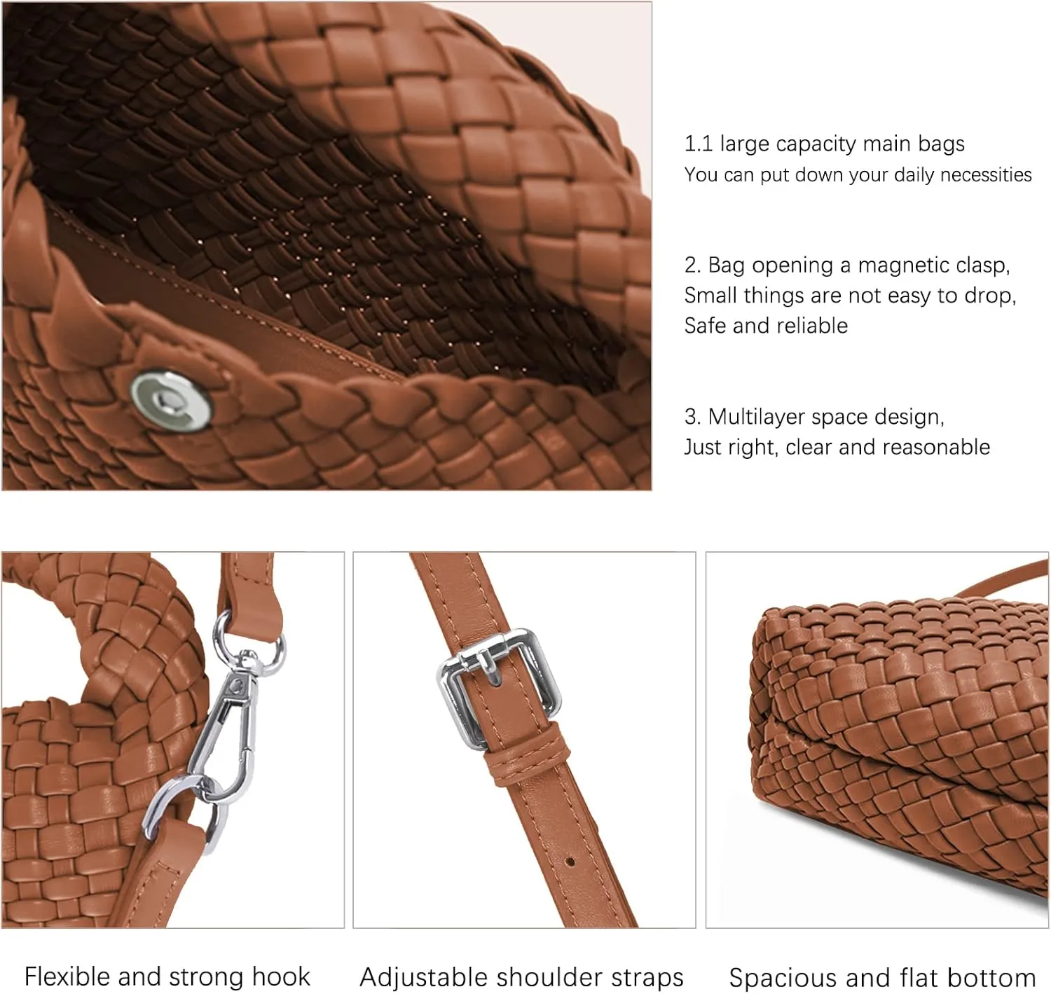 Woven Crossbody Bags for Women, Small Woven Purse Shoulder Bag with Detachable Strap, Leather Handbag Mini Hobo Bag