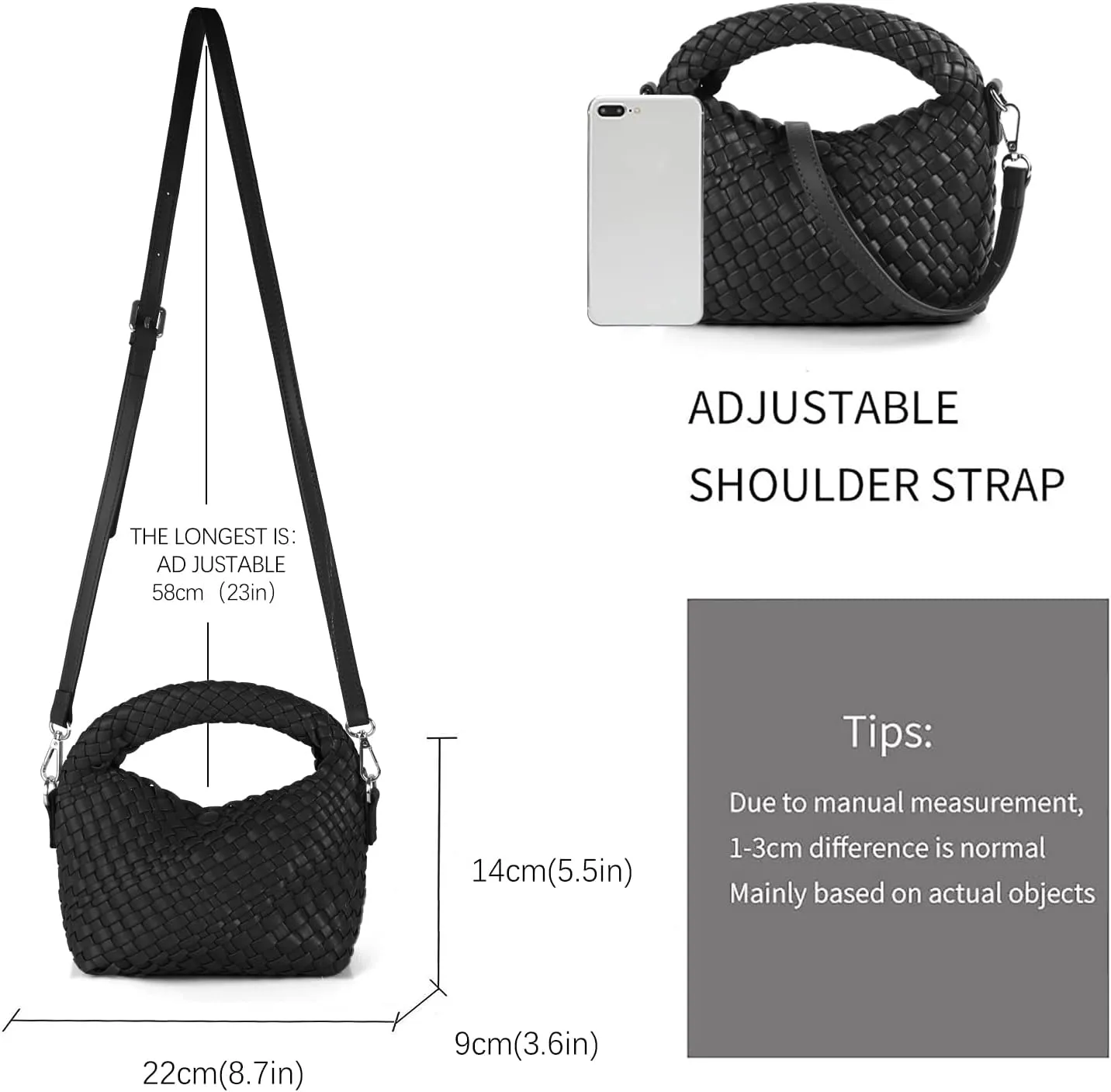 Woven Crossbody Bags for Women, Small Woven Purse Shoulder Bag with Detachable Strap, Leather Handbag Mini Hobo Bag
