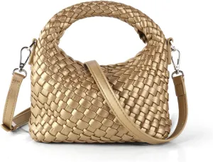 Woven Crossbody Bags for Women, Small Woven Purse Shoulder Bag with Detachable Strap, Leather Handbag Mini Hobo Bag