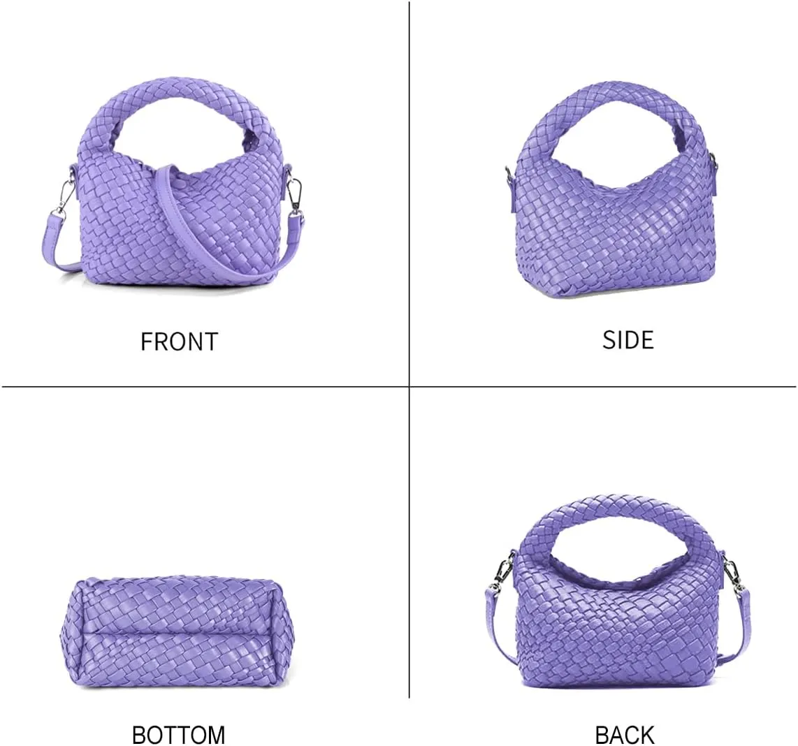 Woven Crossbody Bags for Women, Small Woven Purse Shoulder Bag with Detachable Strap, Leather Handbag Mini Hobo Bag
