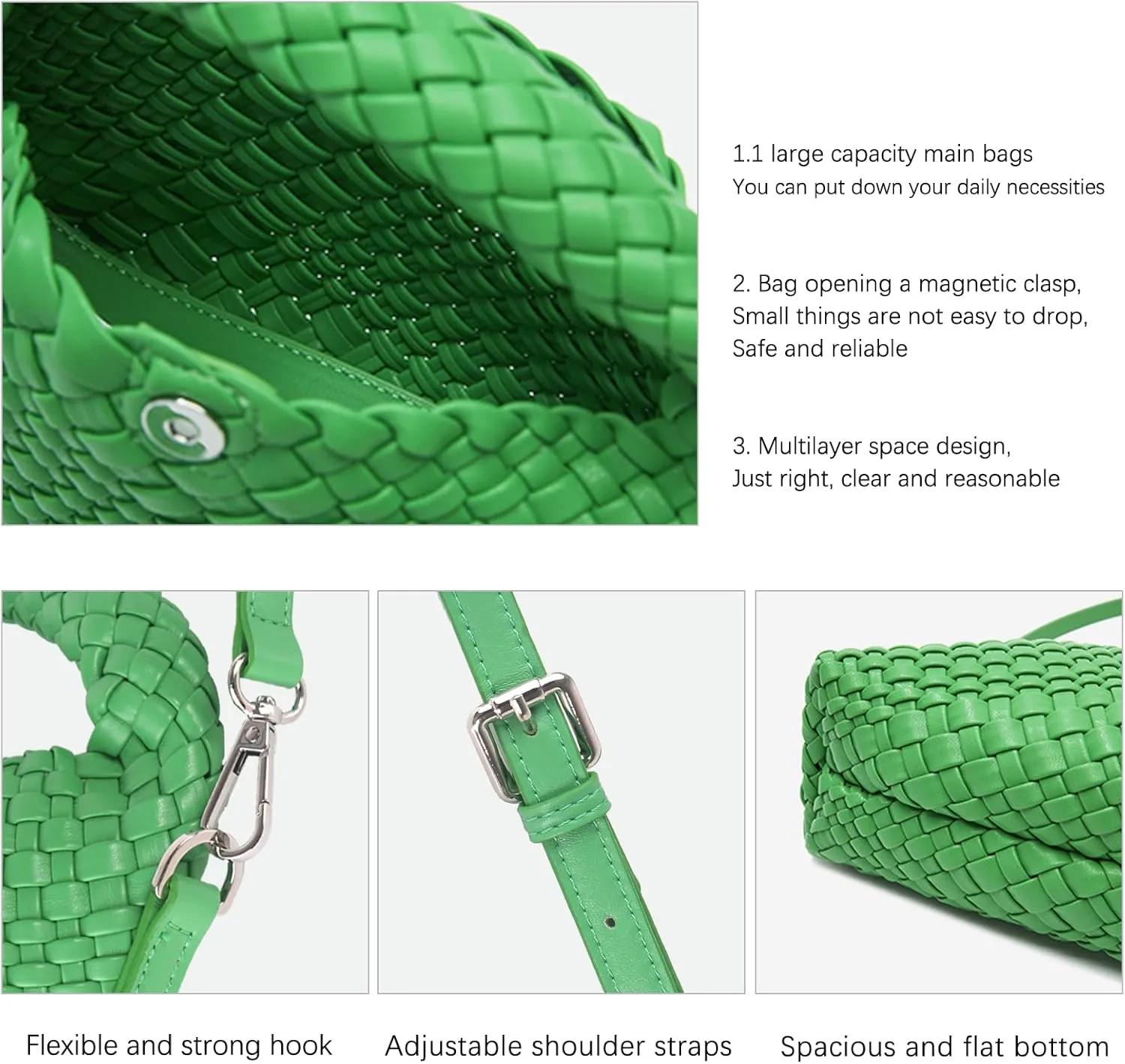 Woven Crossbody Bags for Women, Small Woven Purse Shoulder Bag with Detachable Strap, Leather Handbag Mini Hobo Bag