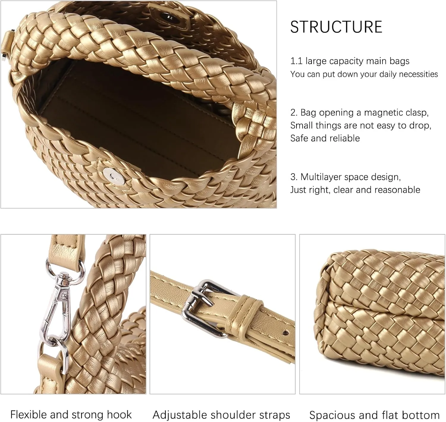 Woven Crossbody Bags for Women, Small Woven Purse Shoulder Bag with Detachable Strap, Leather Handbag Mini Hobo Bag