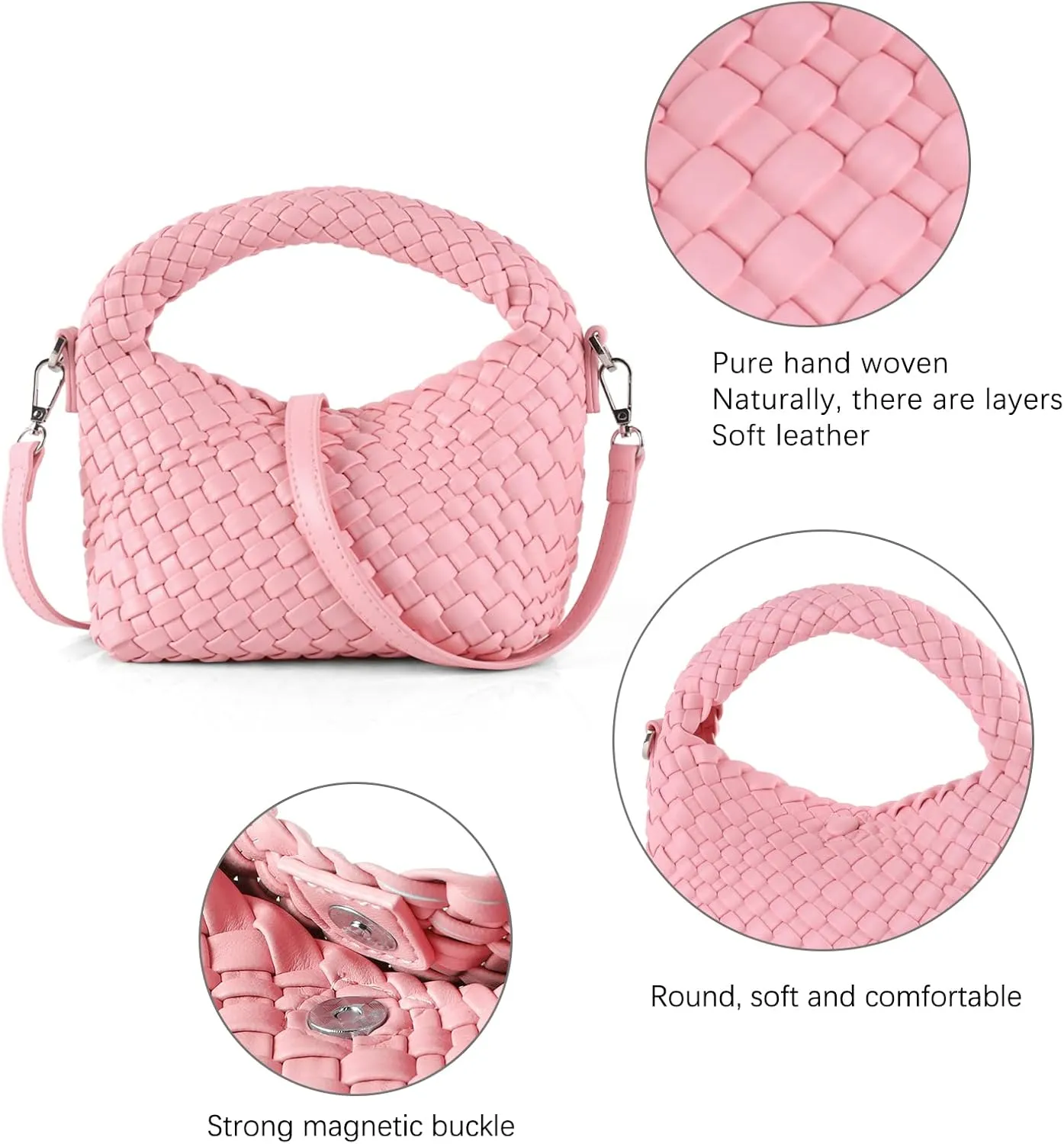 Woven Crossbody Bags for Women, Small Woven Purse Shoulder Bag with Detachable Strap, Leather Handbag Mini Hobo Bag