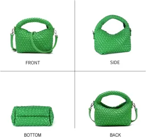 Woven Crossbody Bags for Women, Small Woven Purse Shoulder Bag with Detachable Strap, Leather Handbag Mini Hobo Bag