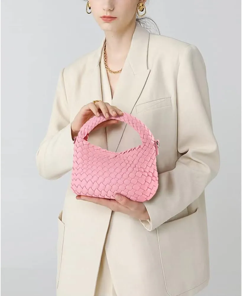 Woven Crossbody Bags for Women, Small Woven Purse Shoulder Bag with Detachable Strap, Leather Handbag Mini Hobo Bag