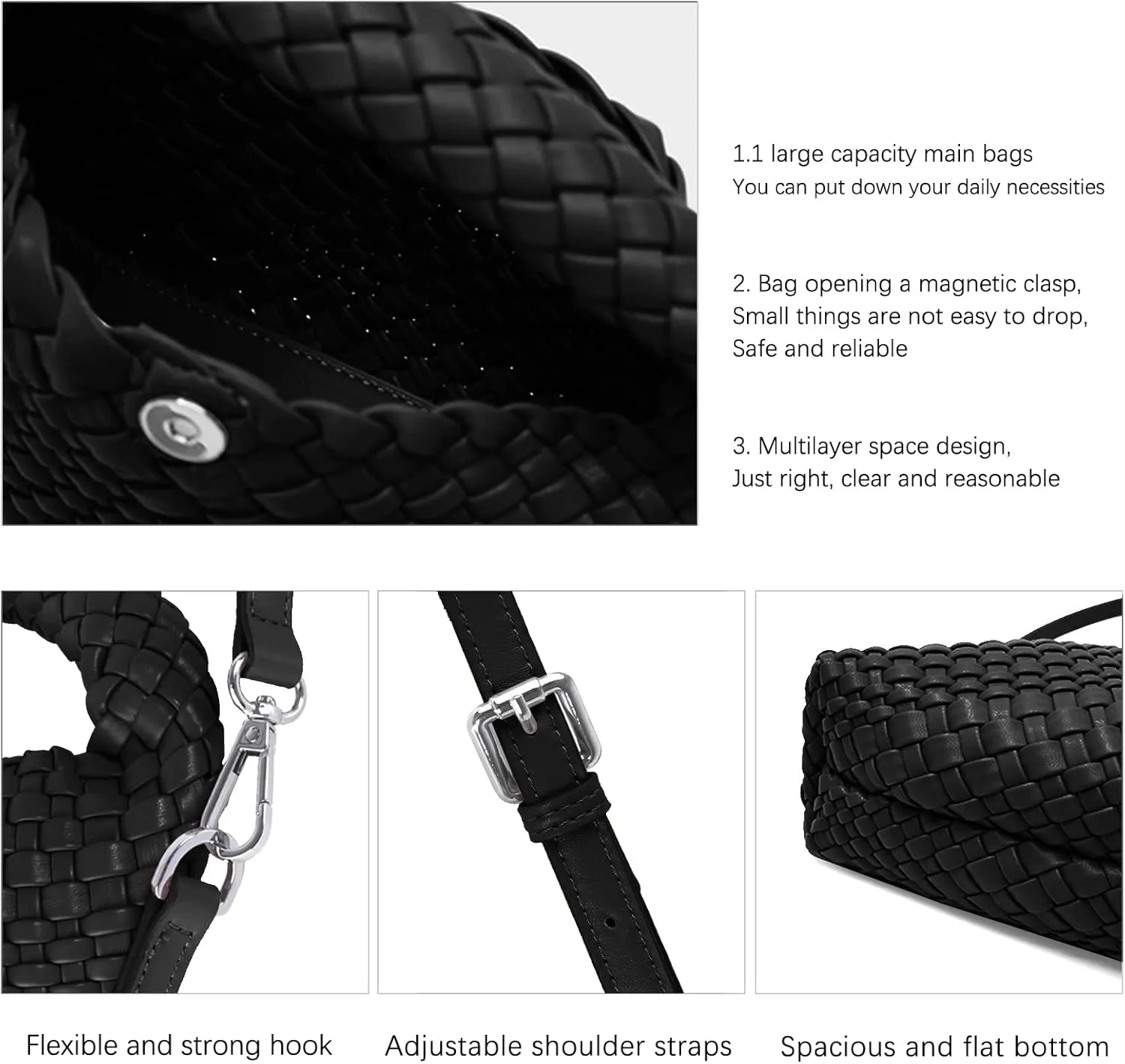 Woven Crossbody Bags for Women, Small Woven Purse Shoulder Bag with Detachable Strap, Leather Handbag Mini Hobo Bag