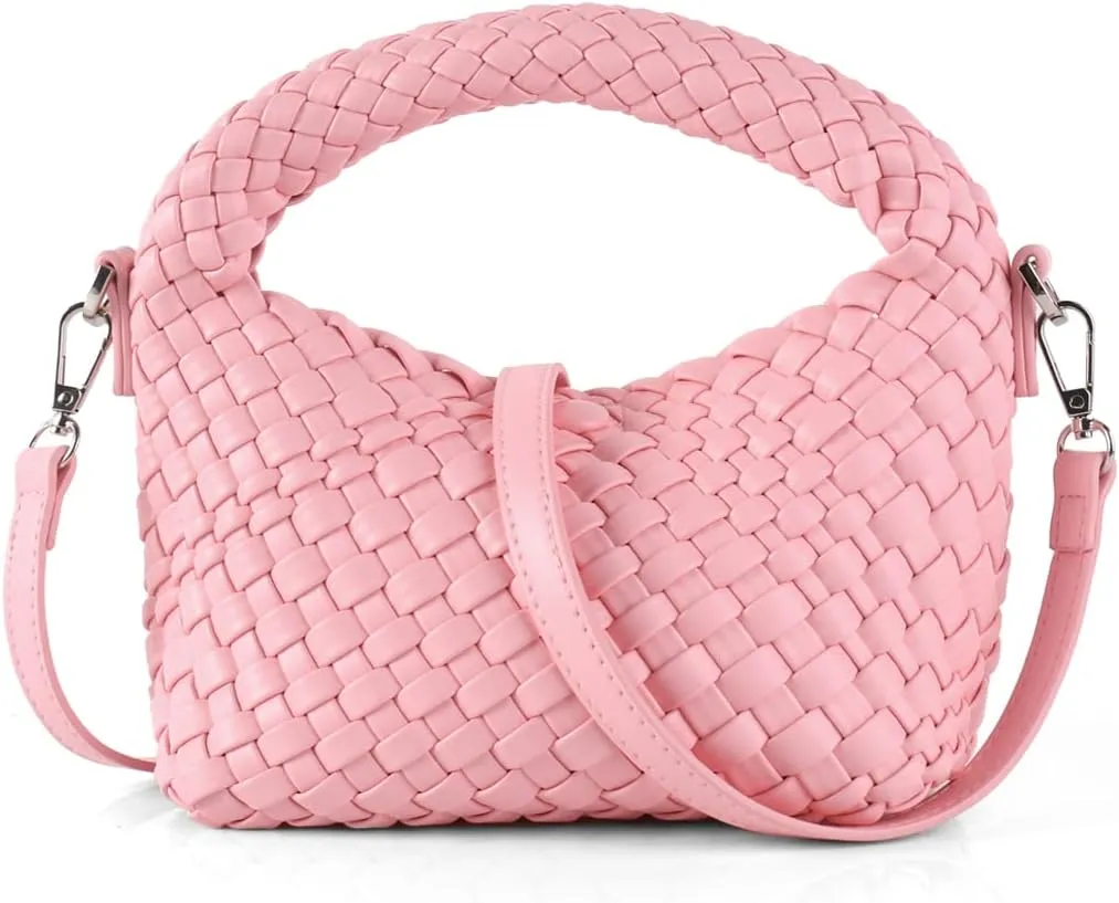 Woven Crossbody Bags for Women, Small Woven Purse Shoulder Bag with Detachable Strap, Leather Handbag Mini Hobo Bag