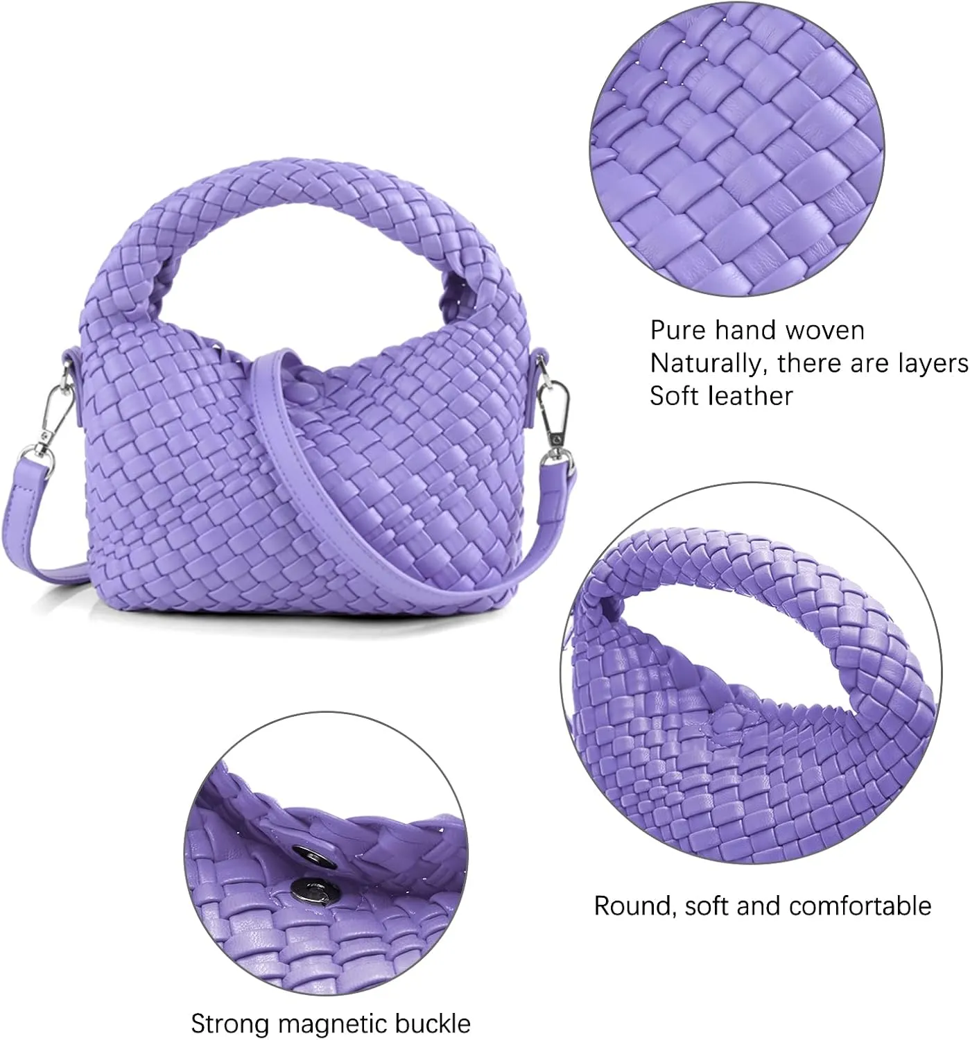 Woven Crossbody Bags for Women, Small Woven Purse Shoulder Bag with Detachable Strap, Leather Handbag Mini Hobo Bag