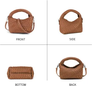 Woven Crossbody Bags for Women, Small Woven Purse Shoulder Bag with Detachable Strap, Leather Handbag Mini Hobo Bag