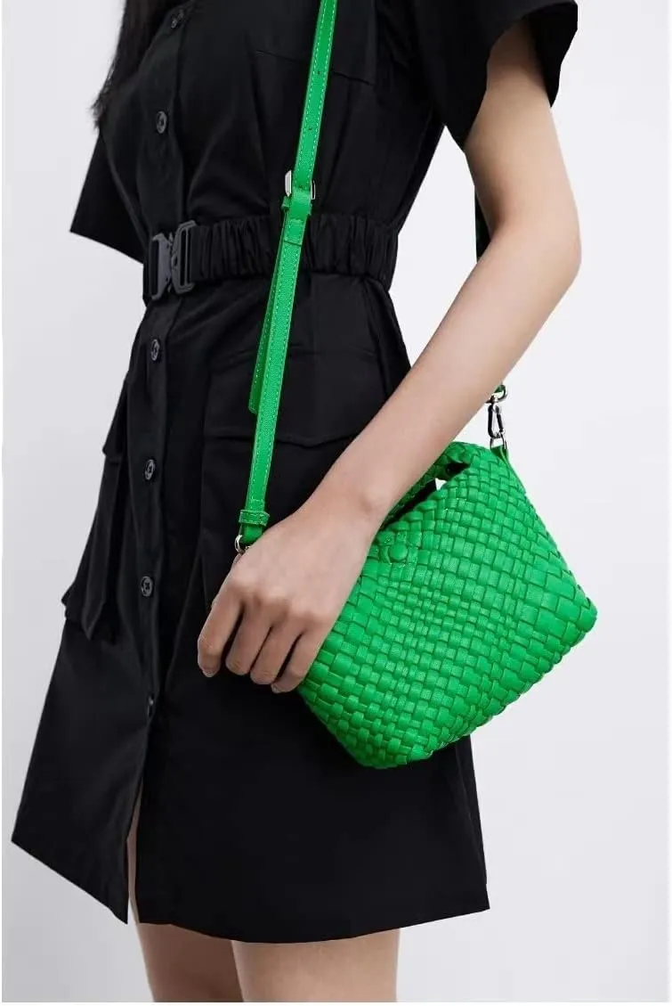 Woven Crossbody Bags for Women, Small Woven Purse Shoulder Bag with Detachable Strap, Leather Handbag Mini Hobo Bag