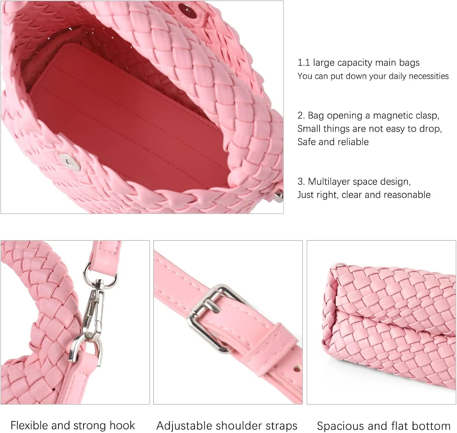 Woven Crossbody Bags for Women, Small Woven Purse Shoulder Bag with Detachable Strap, Leather Handbag Mini Hobo Bag