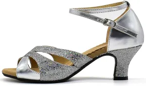 WUIWUIYU Women Dance Shoes 2.2" Ankle Strap Dancing Heels for Ballroom Salsa Tango Flamenco Latin Paso Doble Footwears