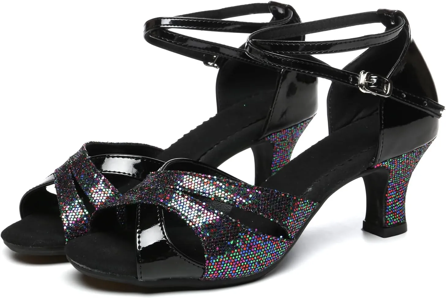 WUIWUIYU Women Dance Shoes 2.2" Ankle Strap Dancing Heels for Ballroom Salsa Tango Flamenco Latin Paso Doble Footwears
