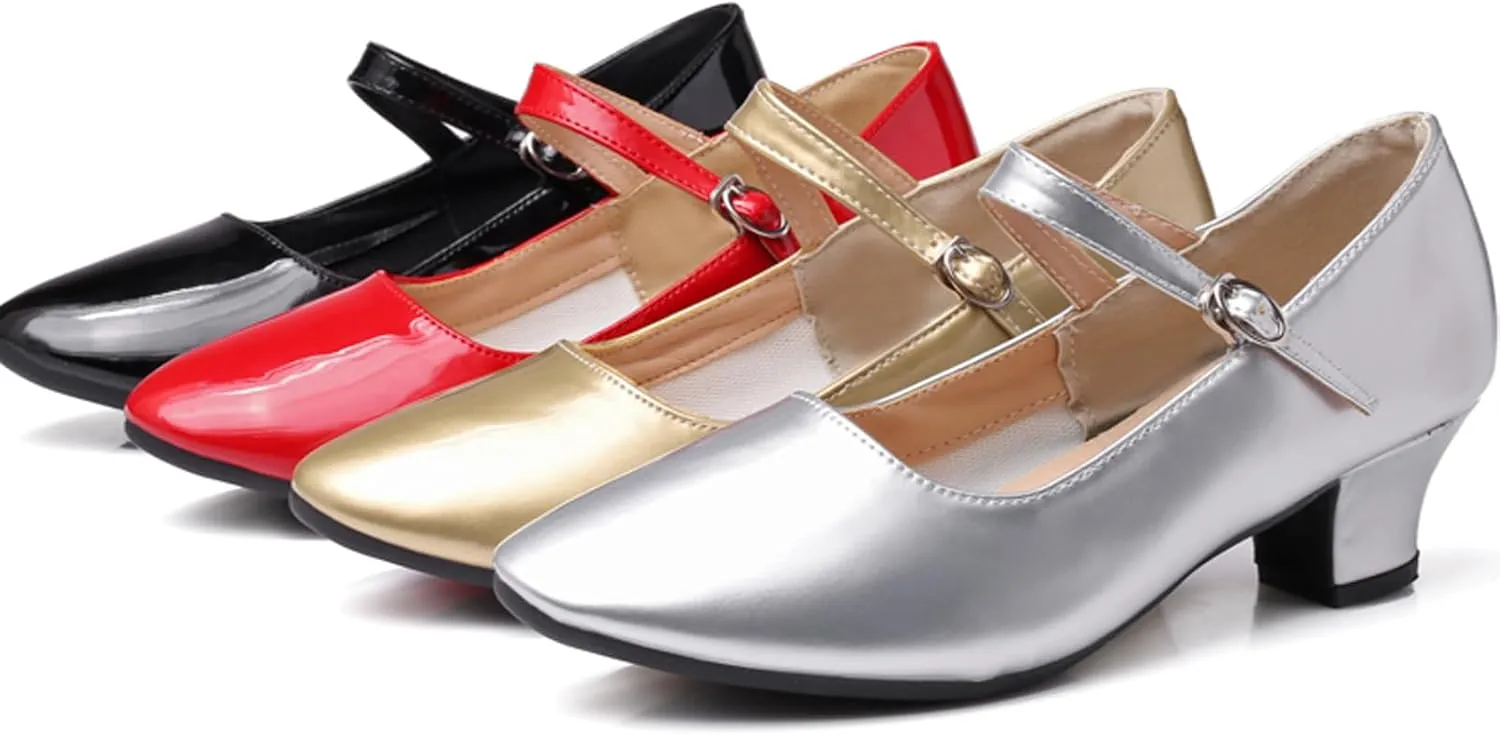 WUIWUIYU Womens Latin Ballroom Dance Shoes Pointed-Toe Ankle Strap Soft Sole Dancing Heels Mary Jane Shoe