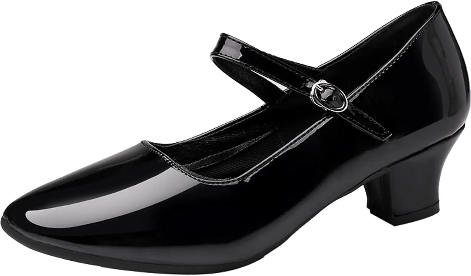 WUIWUIYU Womens Latin Ballroom Dance Shoes Pointed-Toe Ankle Strap Soft Sole Dancing Heels Mary Jane Shoe