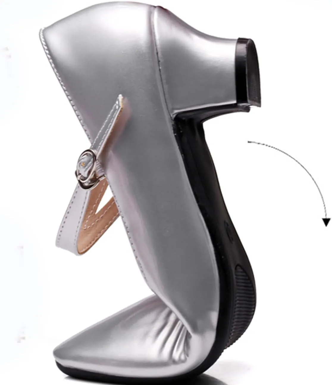 WUIWUIYU Womens Latin Ballroom Dance Shoes Pointed-Toe Ankle Strap Soft Sole Dancing Heels Mary Jane Shoe