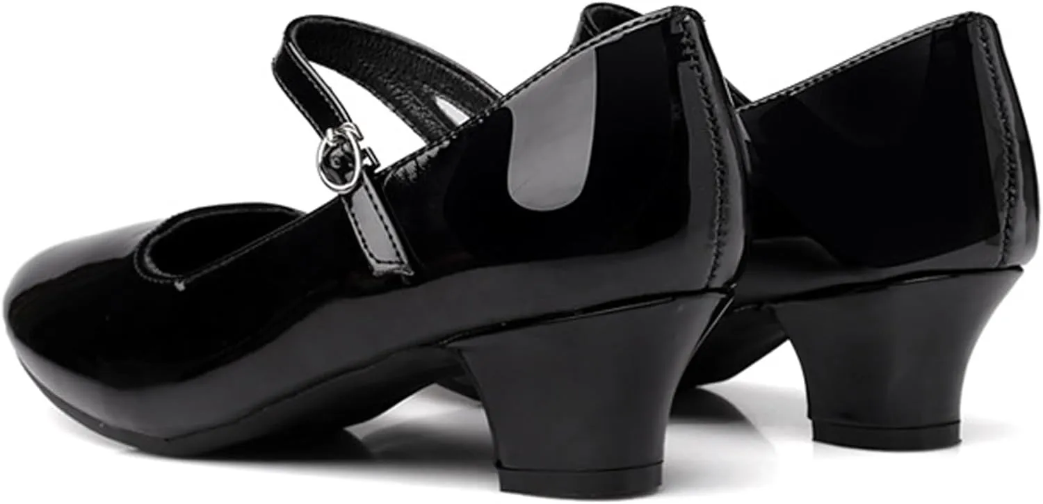 WUIWUIYU Womens Latin Ballroom Dance Shoes Pointed-Toe Ankle Strap Soft Sole Dancing Heels Mary Jane Shoe