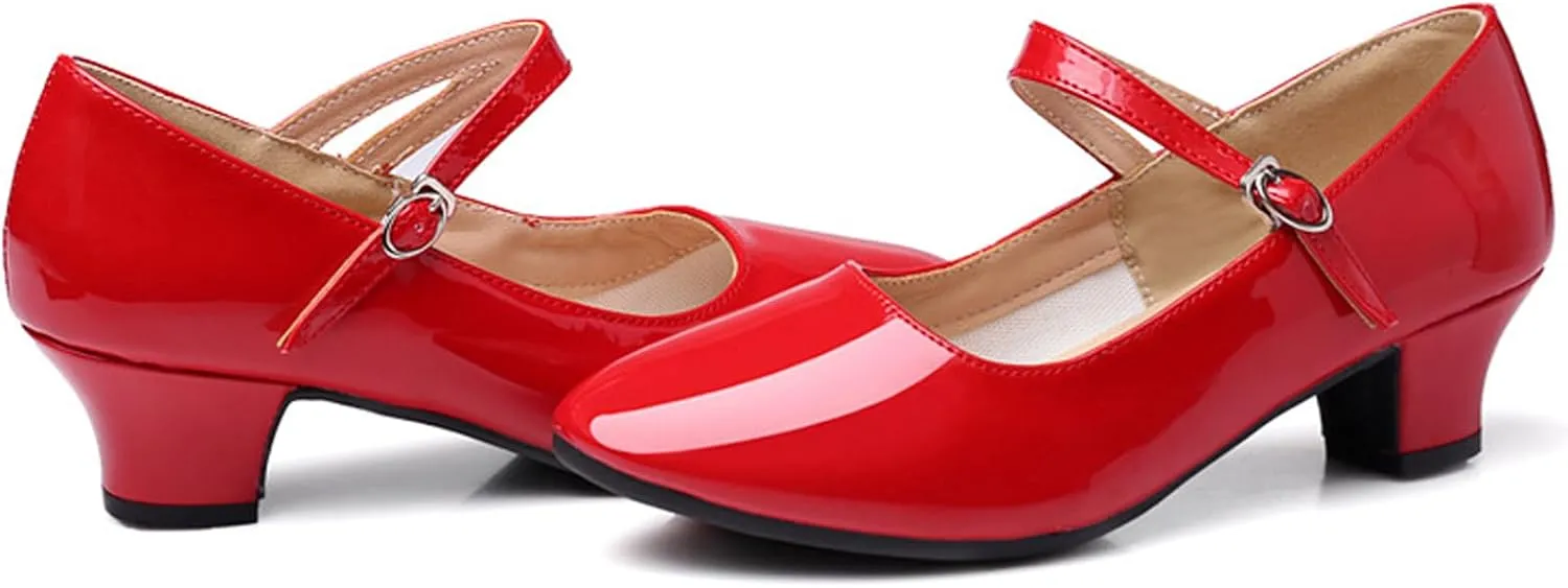 WUIWUIYU Womens Latin Ballroom Dance Shoes Pointed-Toe Ankle Strap Soft Sole Dancing Heels Mary Jane Shoe