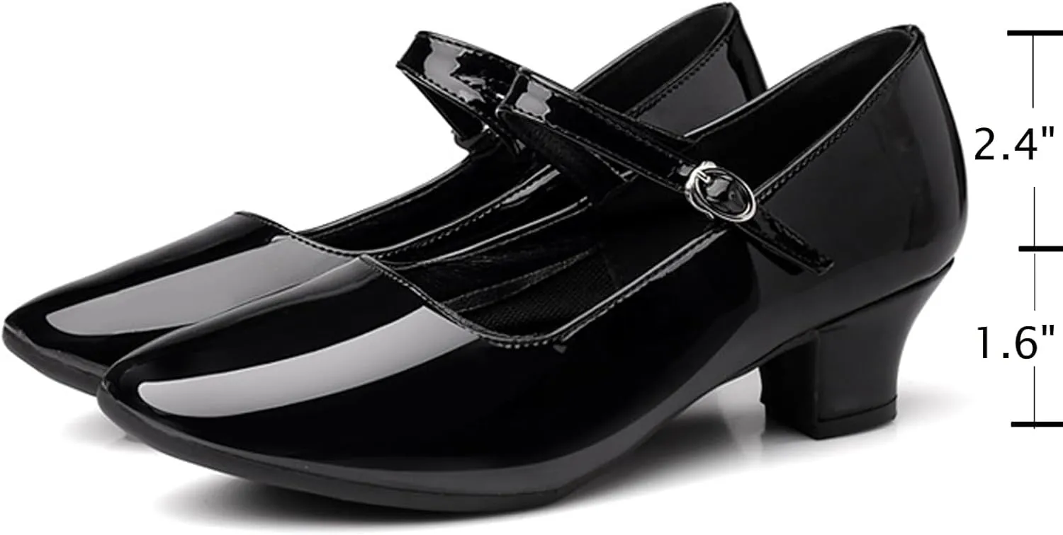 WUIWUIYU Womens Latin Ballroom Dance Shoes Pointed-Toe Ankle Strap Soft Sole Dancing Heels Mary Jane Shoe