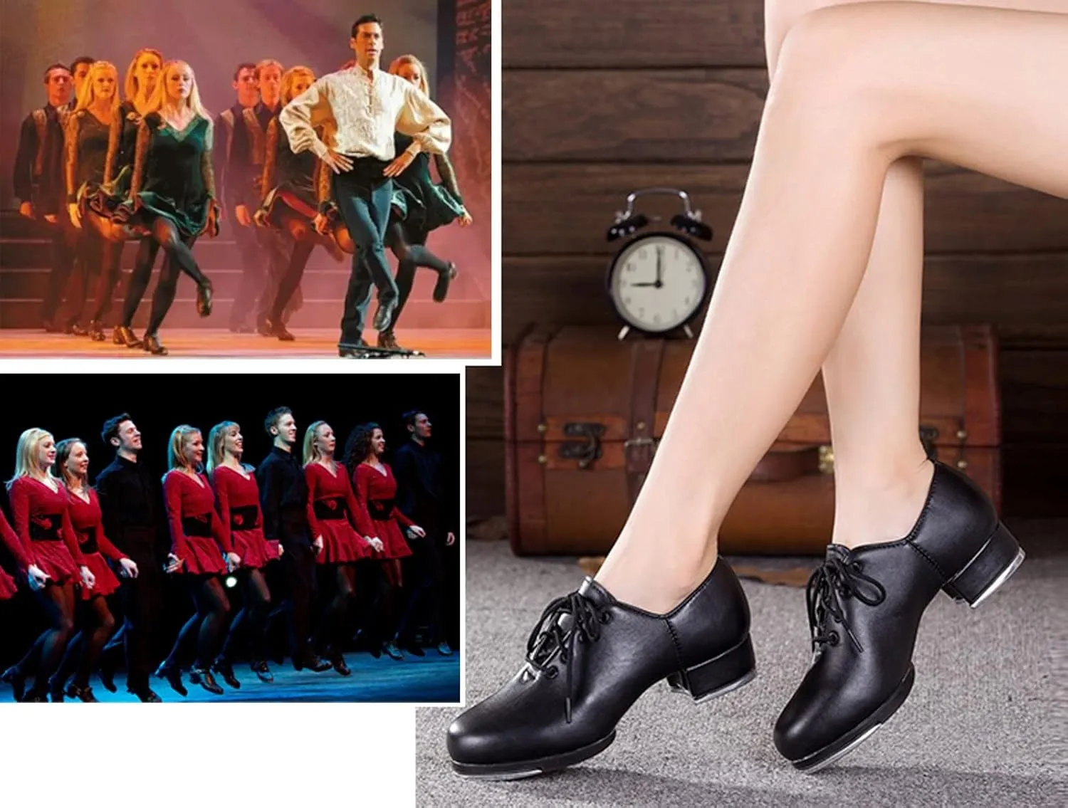 WUIWUIYU Women's Men's Black Tap Shoes Lace-Up Heels Split Sole Jazz Dance Shoes for Adult