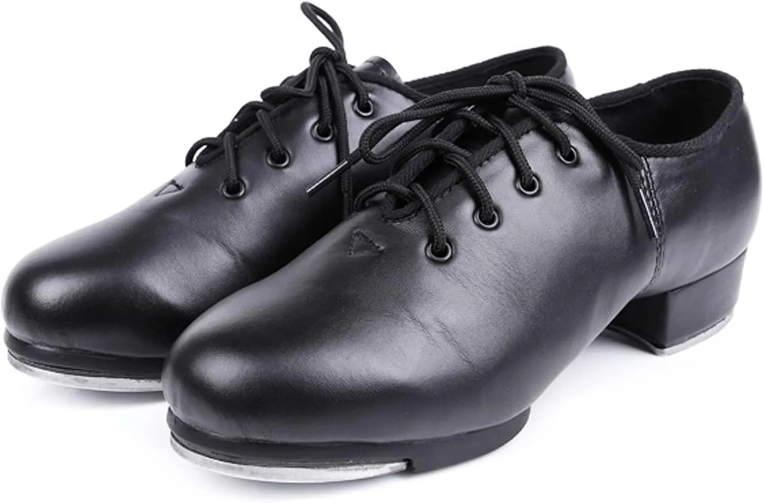 WUIWUIYU Women's Men's Black Tap Shoes Lace-Up Heels Split Sole Jazz Dance Shoes for Adult