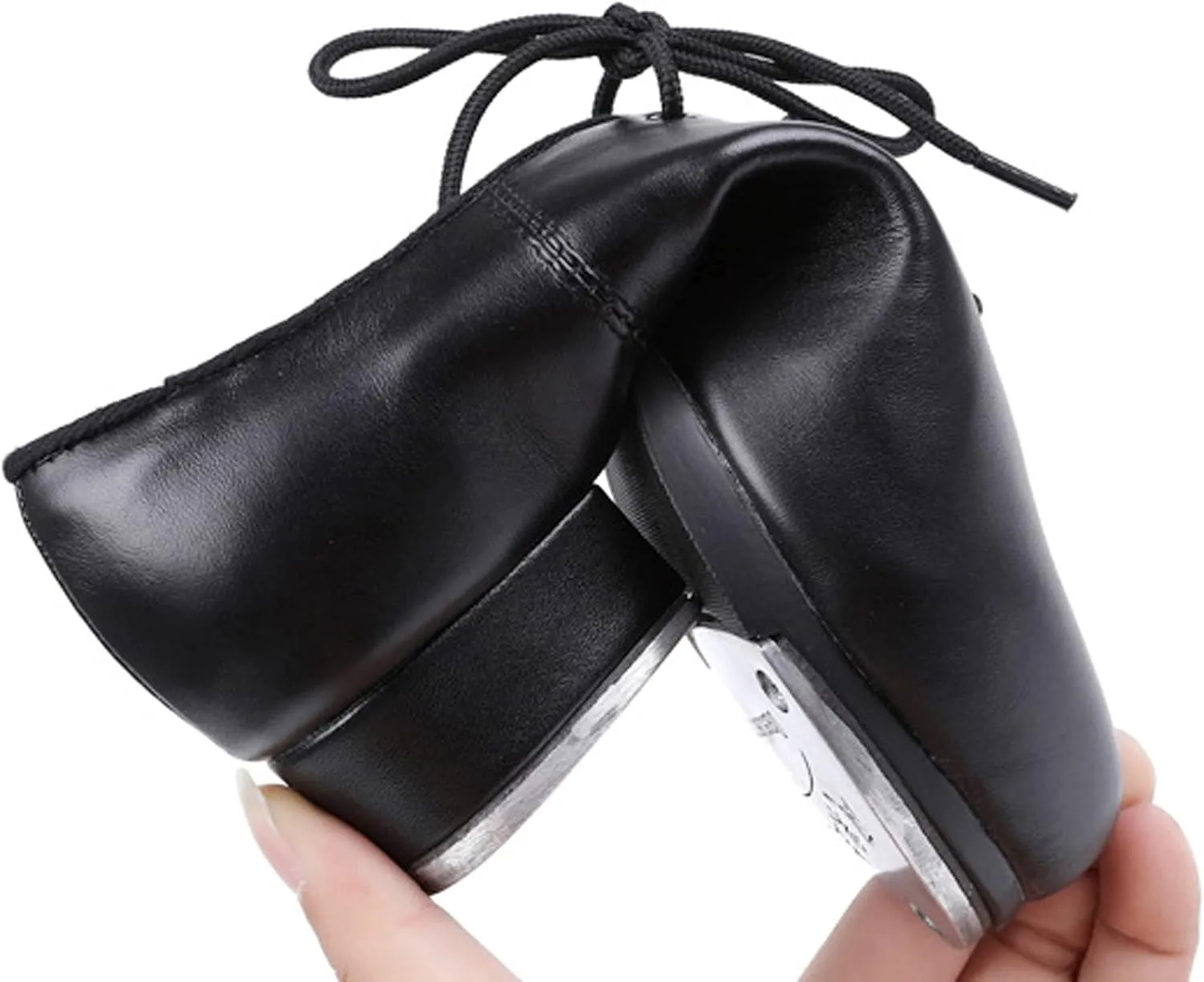 WUIWUIYU Women's Men's Black Tap Shoes Lace-Up Heels Split Sole Jazz Dance Shoes for Adult