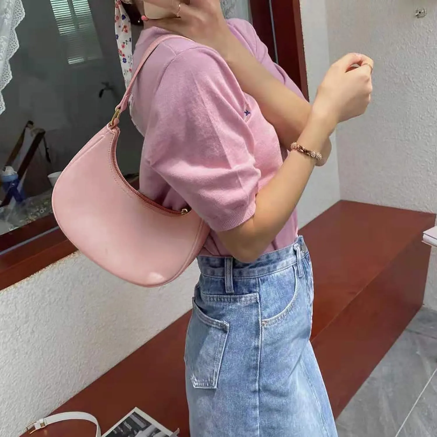 Y2k Purse for Women Small Shoulder Bag Cute Vintage Underarm Handbag Womens Double Strap Shoulder Bag Purse