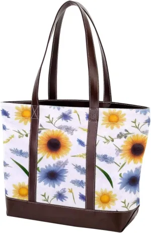 Yellow Sunflower-241 Tote Bags Durable Leather Canvas Purses and Handbags for Women Top Handle Shoulder Satchel Hobo Bags