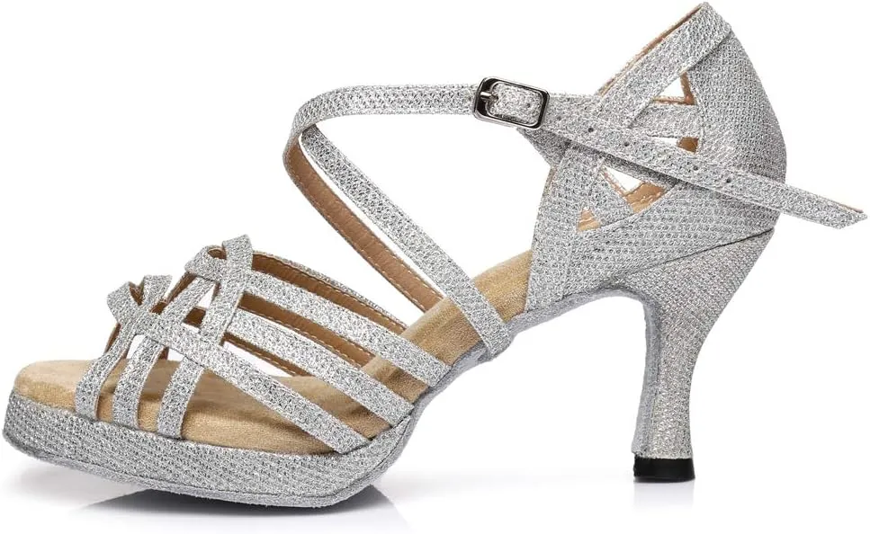 YKXLM Women Dance Shoes Ballroom Latin Salsa Bachata Performance Dance Dancing Shoes with Rhinestone Modle YCL392