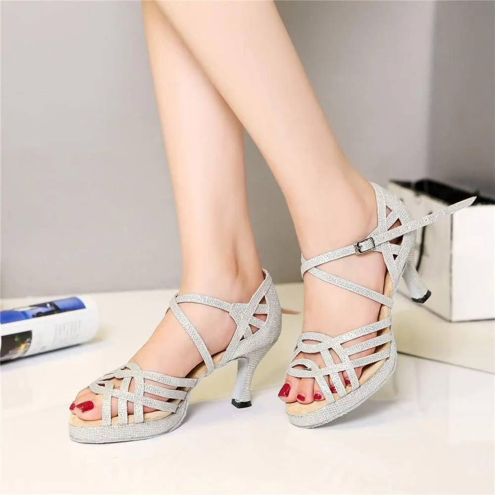 YKXLM Women Dance Shoes Ballroom Latin Salsa Bachata Performance Dance Dancing Shoes with Rhinestone Modle YCL392