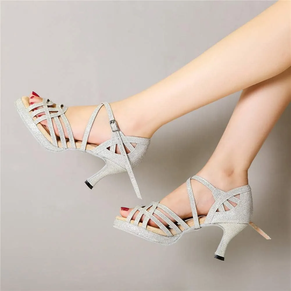 YKXLM Women Dance Shoes Ballroom Latin Salsa Bachata Performance Dance Dancing Shoes with Rhinestone Modle YCL392