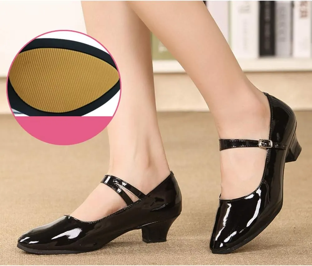 YKXLM Women's and Girls Latin Ballroom Dance Shoes Closed Toe Character Shoes Ankle Strap Salsa Tango Practice Ballroom Party Performance Shoe,Model DY-SD