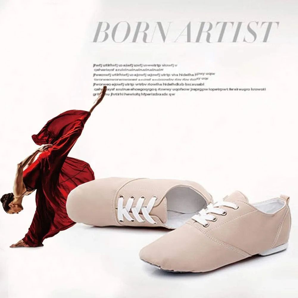 YKXLM Women's Leather Upper and Suede Split Sole Jazz Ballet Yoga Dance Shoes,Model TJDBPUFBJS