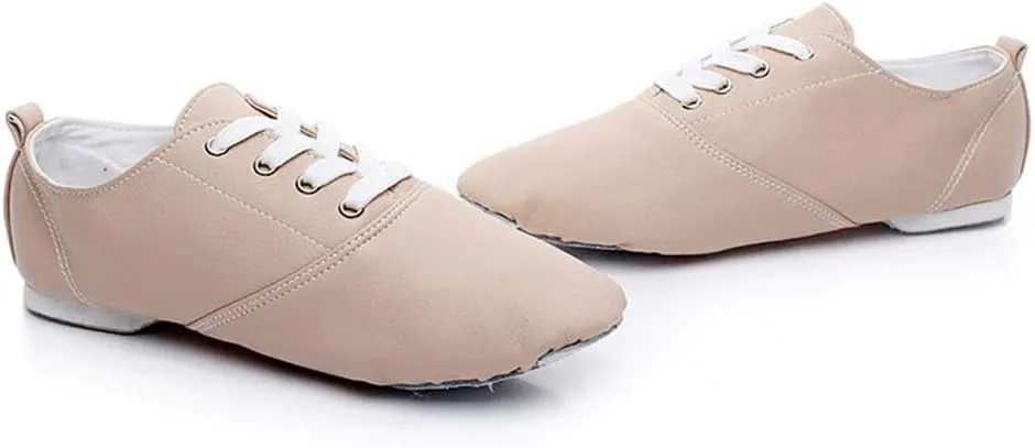 YKXLM Women's Leather Upper and Suede Split Sole Jazz Ballet Yoga Dance Shoes,Model TJDBPUFBJS