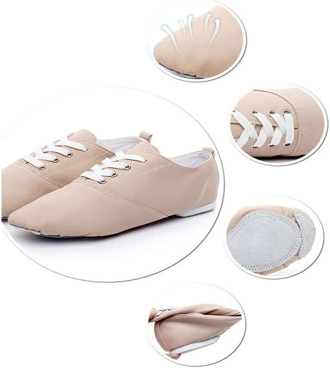 YKXLM Women's Leather Upper and Suede Split Sole Jazz Ballet Yoga Dance Shoes,Model TJDBPUFBJS