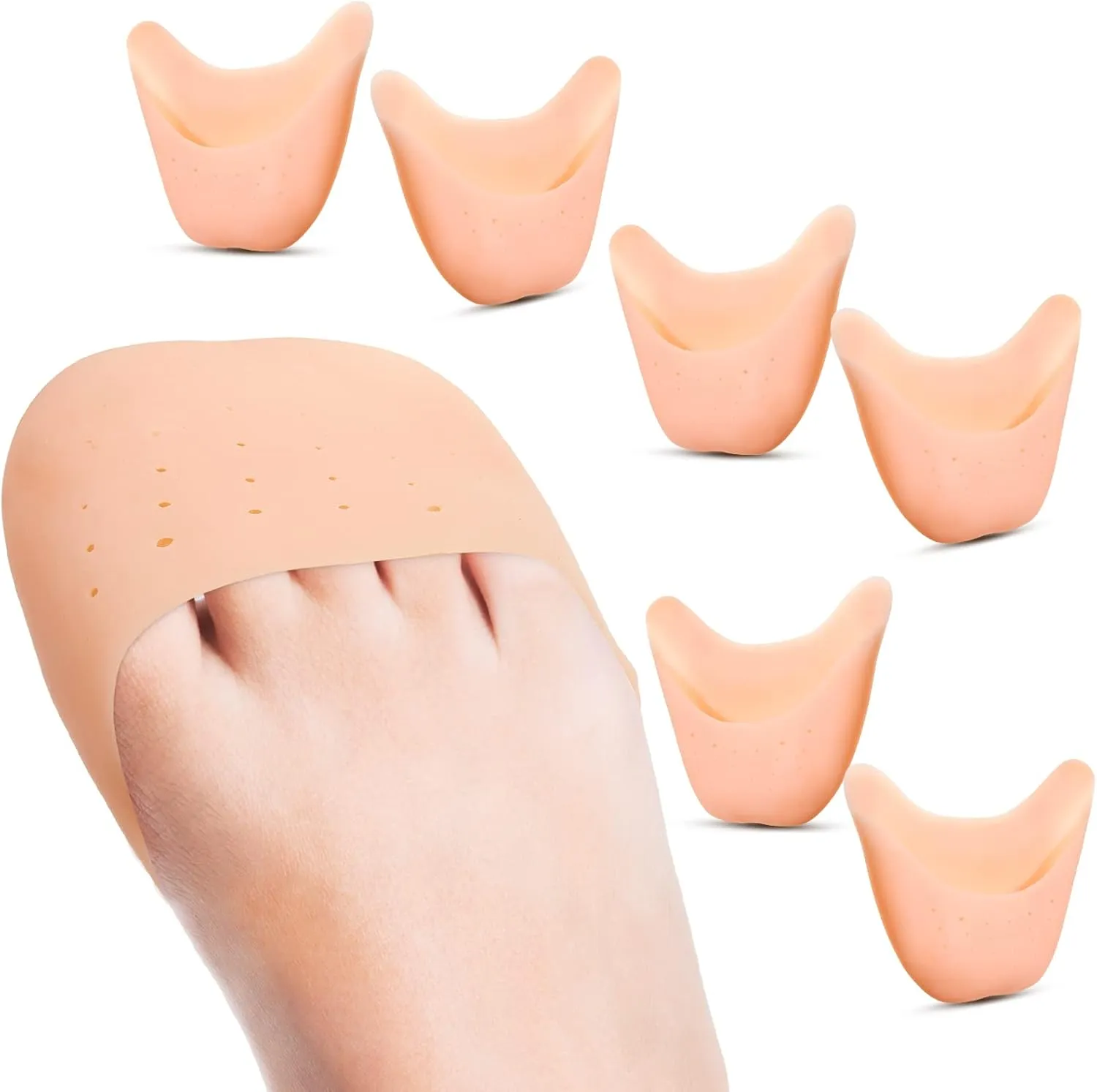 Zhanmai 6 Pcs Toe Cover Protectors for Women Silicone Toe Pouch Caps Gel Pads Pointe Shoes Protectors Gel Ballet Dance Sock Pads with Breathable Hole for Ball of Foot Metatarsal(Beige)