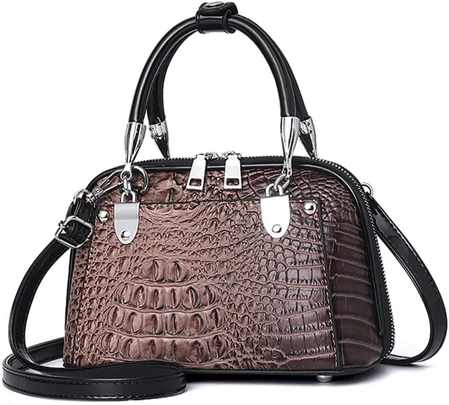 ZiMing Women Handbag Crocodile Embossed Purse Leather Satchel Bag Top Handle Bags Ladies Crossbody Shoulder Bag Medium Tote