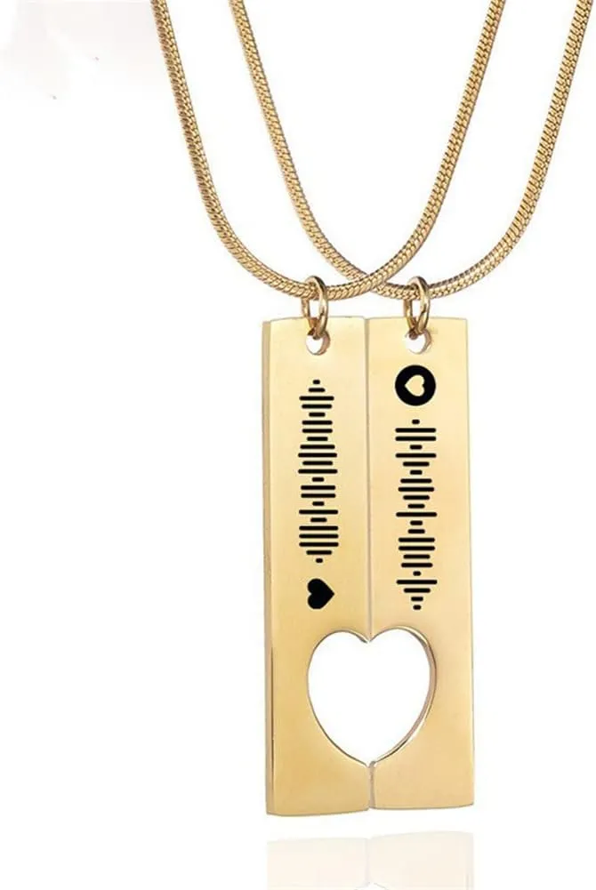 ZKXXJ Personalized Spotify Code Couple Pendant Necklace Custom Stainless Steel Heart Puzzle Necklace Bar Music Spotify Scan Code Display Song Necklaces Inspirational Jewelry for Men Women,2 Packs