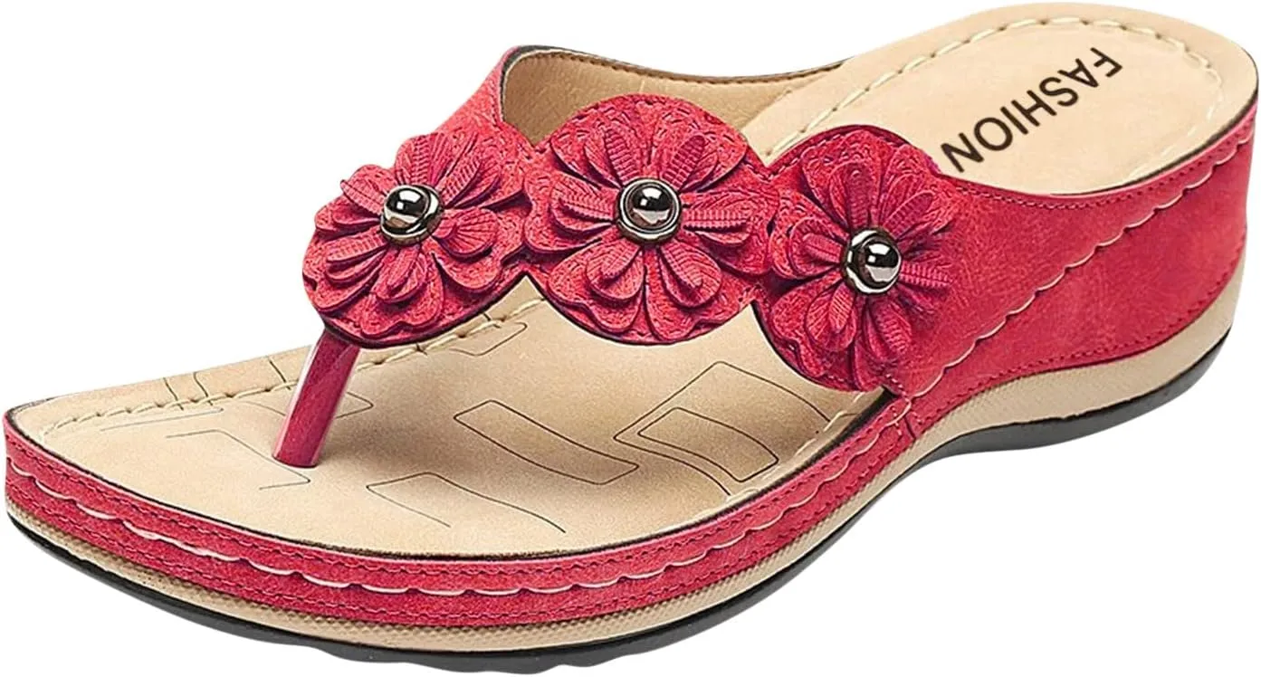 ZSpzx Women Wedge Sandals 2025,Fashion Cute Flower Flip Flops Arch Support Plantar Fasciitis Orthopedic Slides Comfortable Ladies Dress Walking Footwear Breathable Soft Cushion Peep Toe Daily Wear