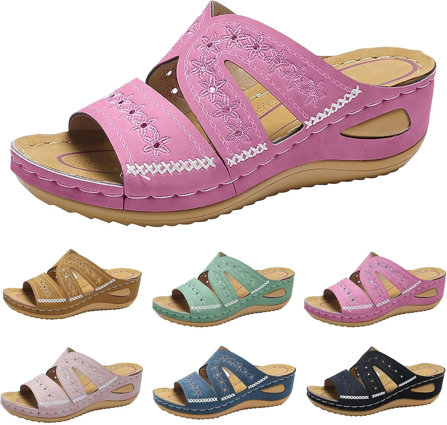 ZSpzx Women Wedge Sandals 2025,Summer Comfortable Non-Slip Beach Vacation Slipper Breathable Arch Support Orthopedic Casual Shoe Fashion Indoor/Outdoor Slip-On Soft Cushion Daily Wear Walking Footwear