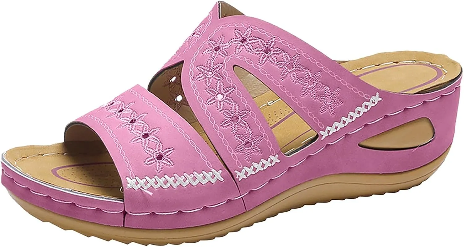 ZSpzx Women Wedge Sandals 2025,Summer Comfortable Non-Slip Beach Vacation Slipper Breathable Arch Support Orthopedic Casual Shoe Fashion Indoor/Outdoor Slip-On Soft Cushion Daily Wear Walking Footwear